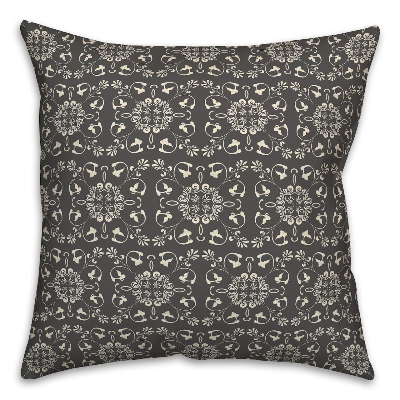 Charcoal Medallion Pattern Throw Pillow 18" x 18"